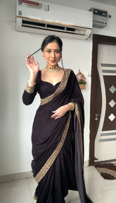 Amazing Ready To Wear Black Color Velvet Saree